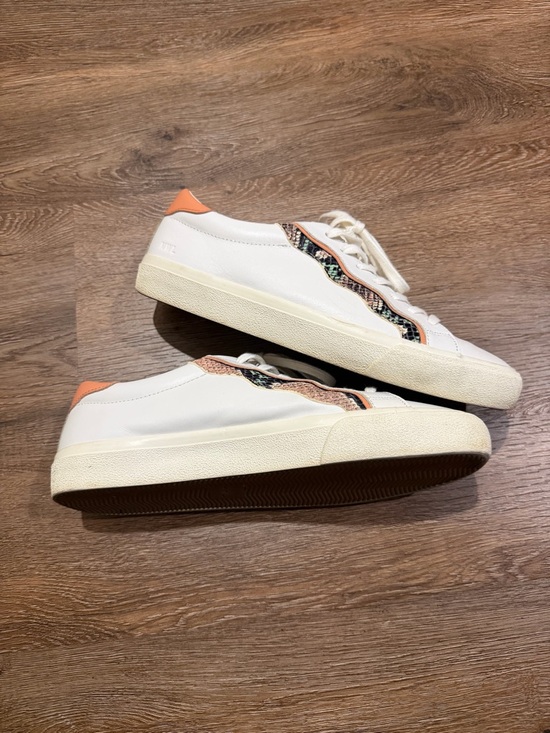 Madewell Shoes - Madewell Sidewalk White Leather Sneakers with Peach Trim and Snake-Print Accent